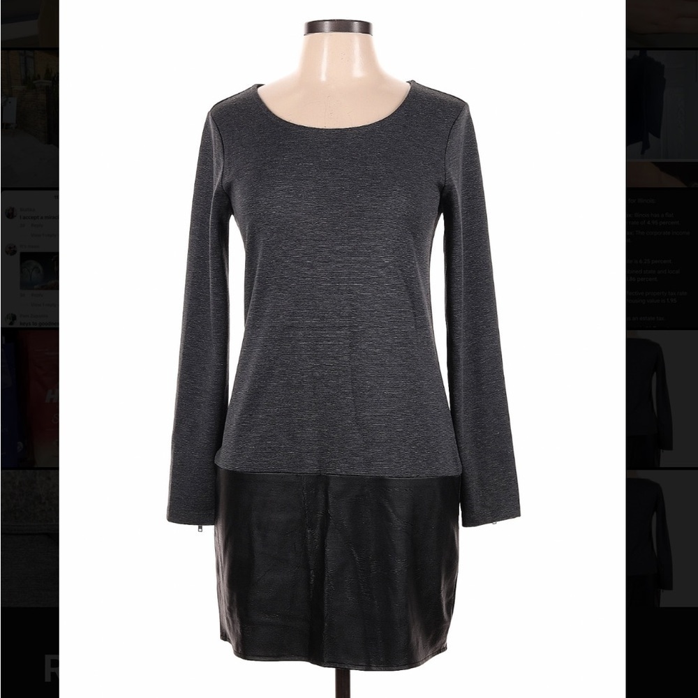 Banana Republic Grey Long Sleeve Faux Leather Shift Dress, Size 6